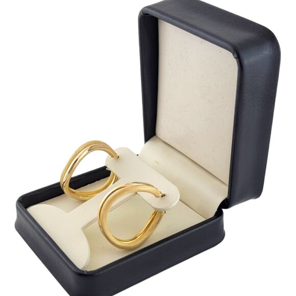 Vintage 14K Yellow Gold Curved Textured Hoop Earrings #14493 - Picture 7 of 7